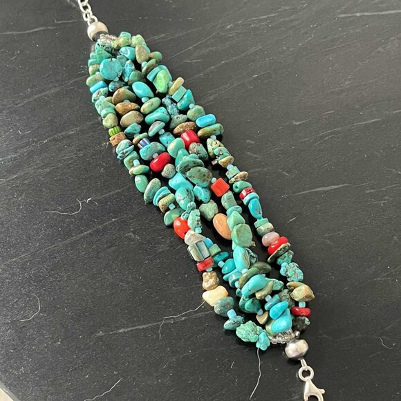 Peyote Bird Multi Strand Natural Turquoise and Assorted Stones Bracelet - Picture 1 of 7